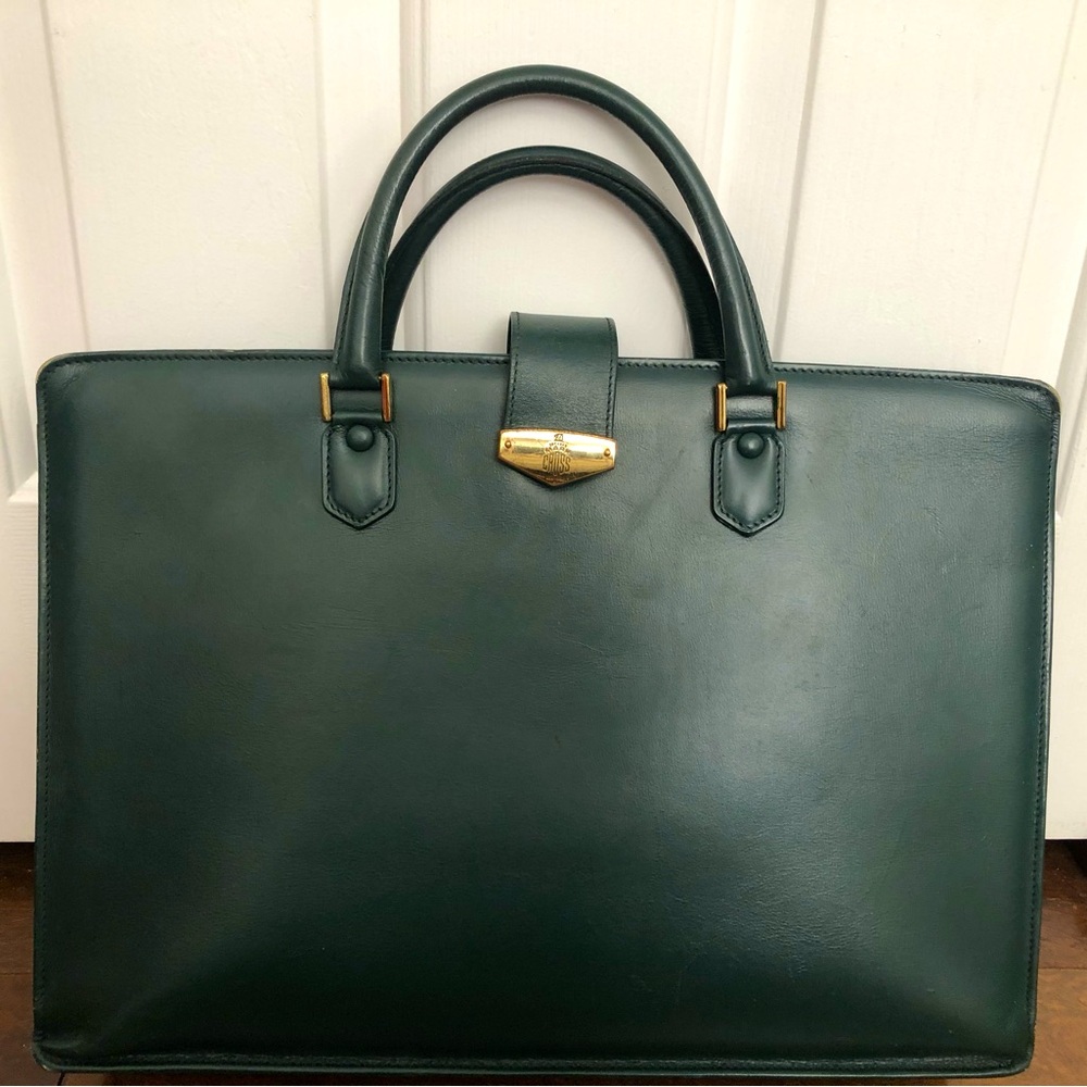 Vintage Green Leather Mark Cross Briefcase with Gold Hardware
